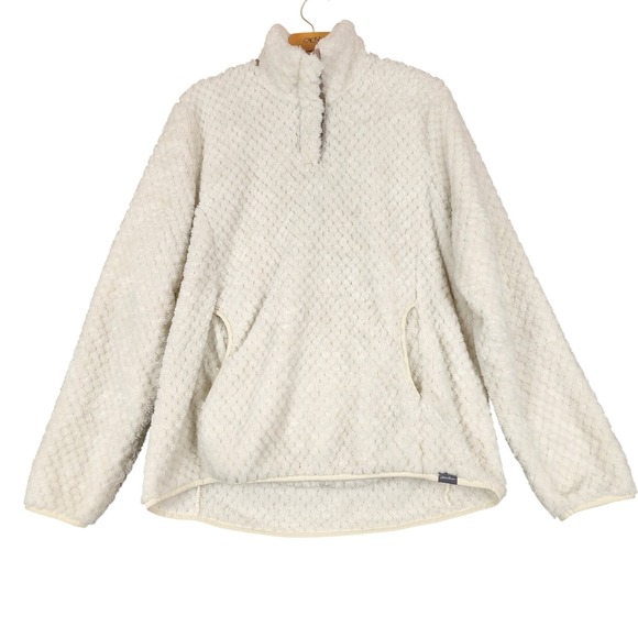 Eddie Bauer Tops - Eddie Bauer Women XL Sherpa Fleece Snap Neck Pullover Ivory Cream Cozy